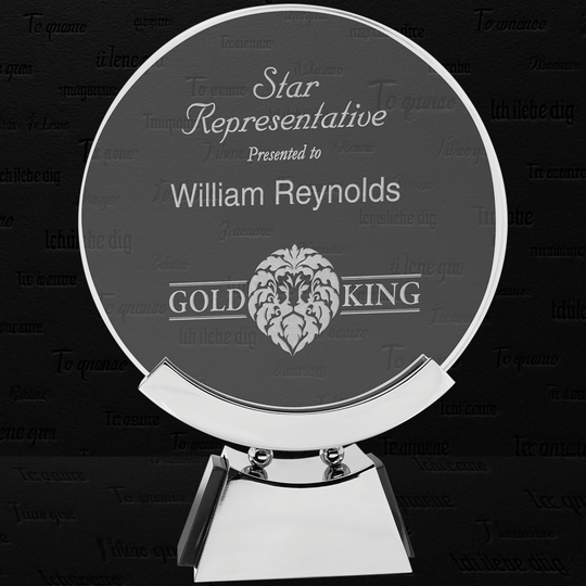 8 1/2" Round Voyager Glass with Silver/Black Base