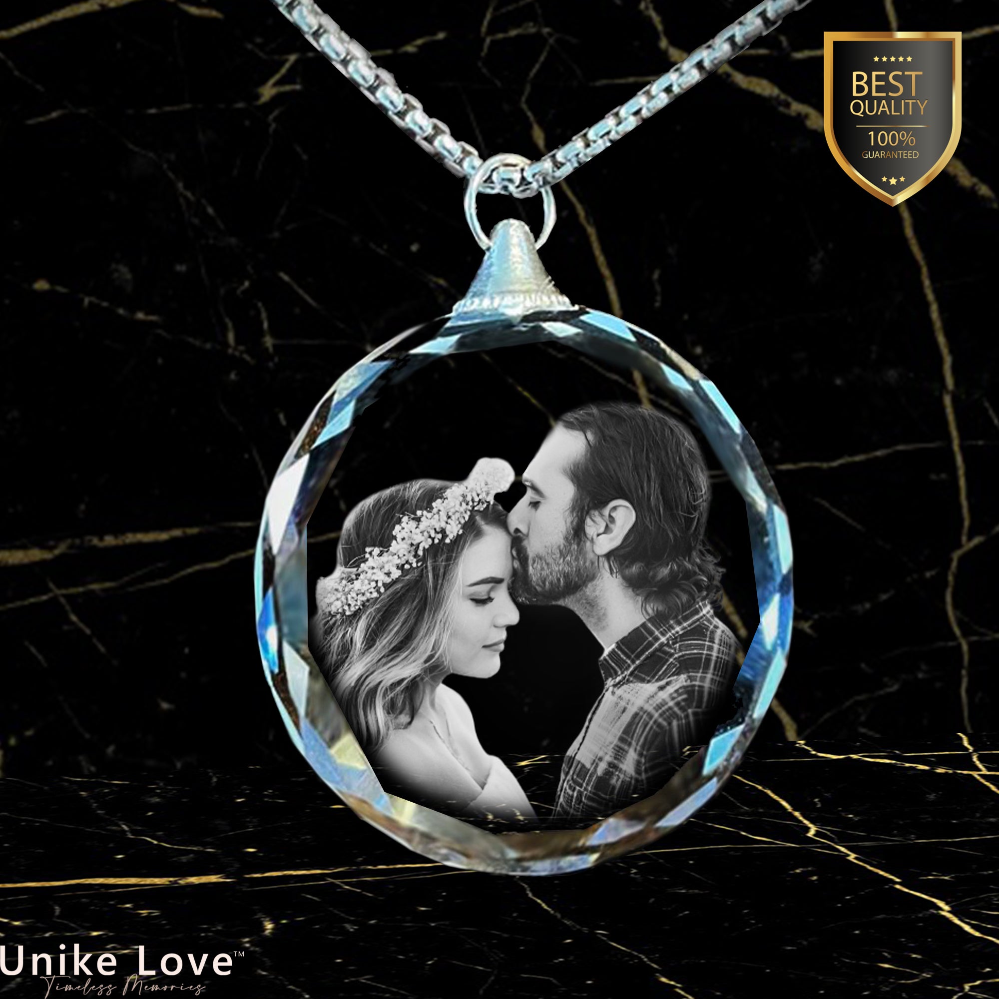 Couples Gift Personalized Circular Crystal Necklace | Chain and Pendant |