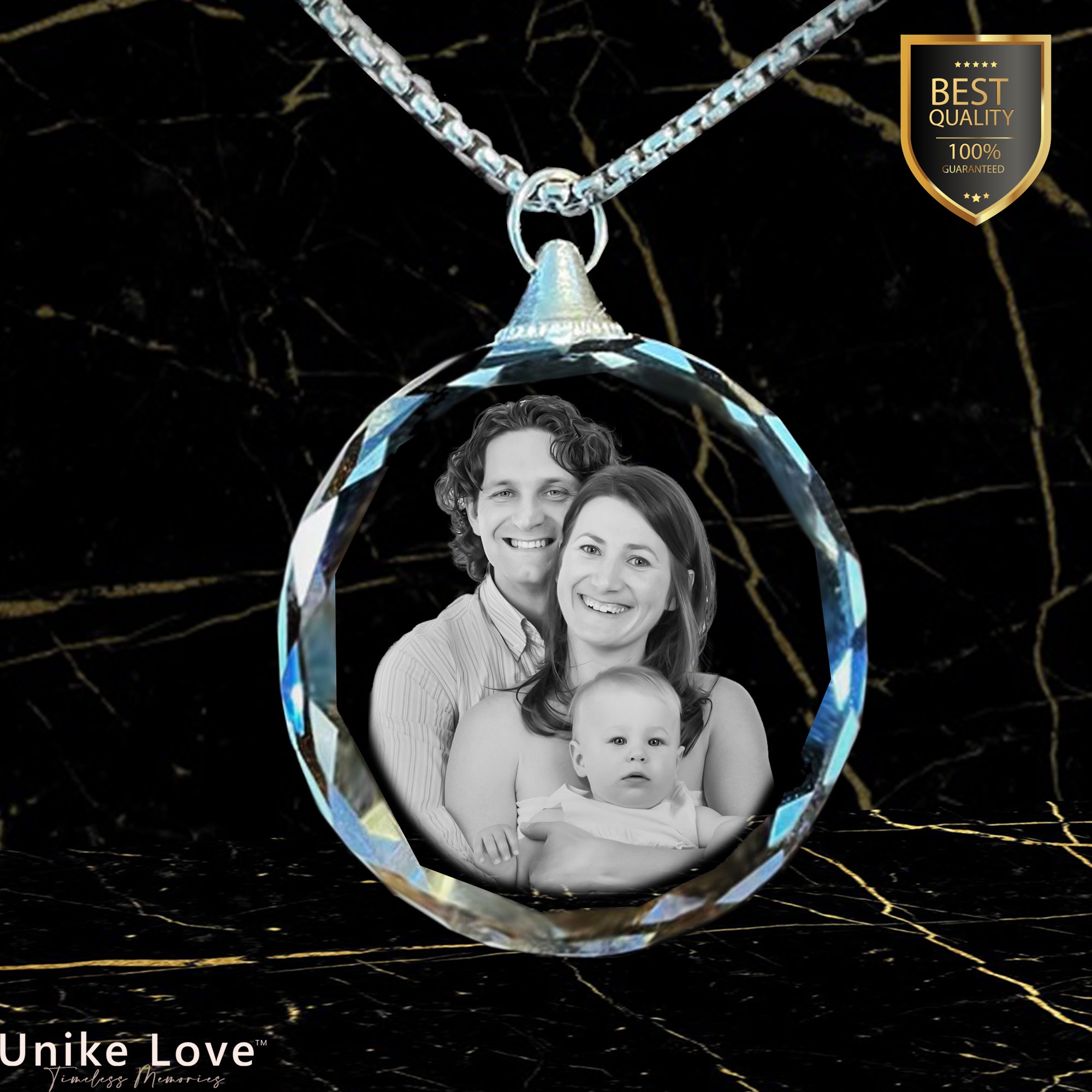 Family Gift Personalized Circular Crystal Necklace | Chain and Pendant |