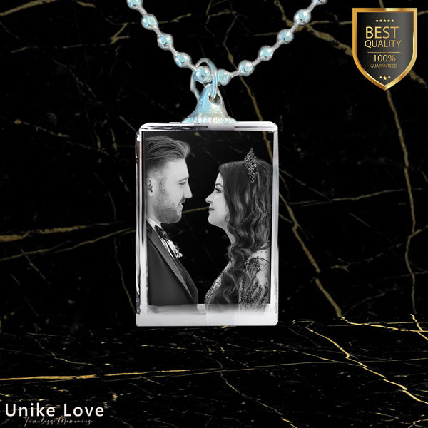 Couples Gift Personalized Rectangular Crystal Necklace | Chain and Pendant |