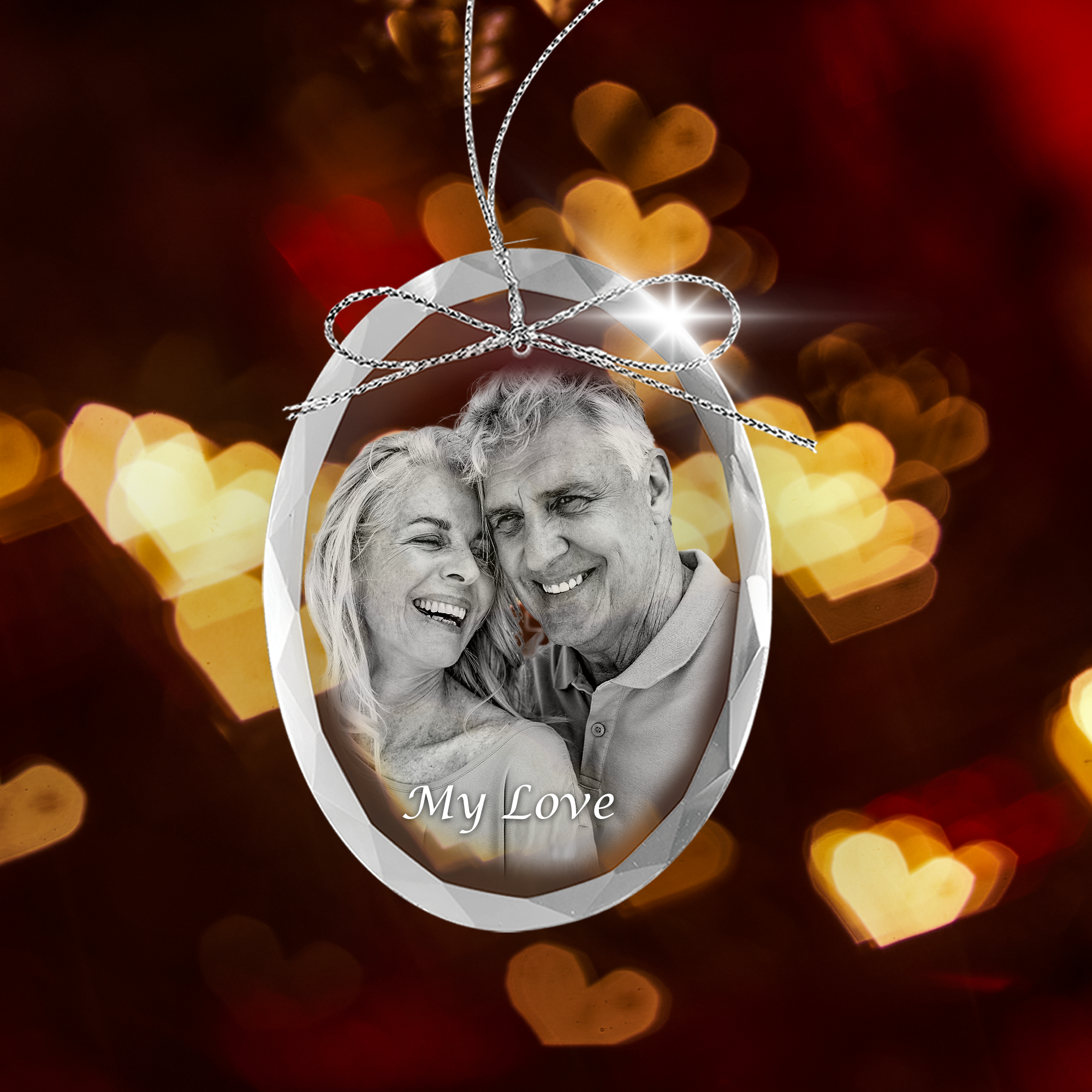 Custom 2.5-Inch Oval Glass Ornament | Laser-Engraved Personalized Gift for Valentine’s Day