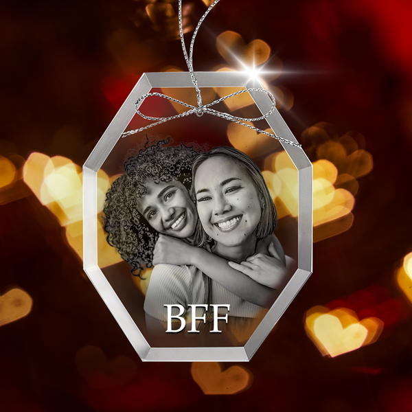 Custom 3-Inch Octagon Glass Ornament | Laser-Engraved Personalized Valentine's Day Gift
