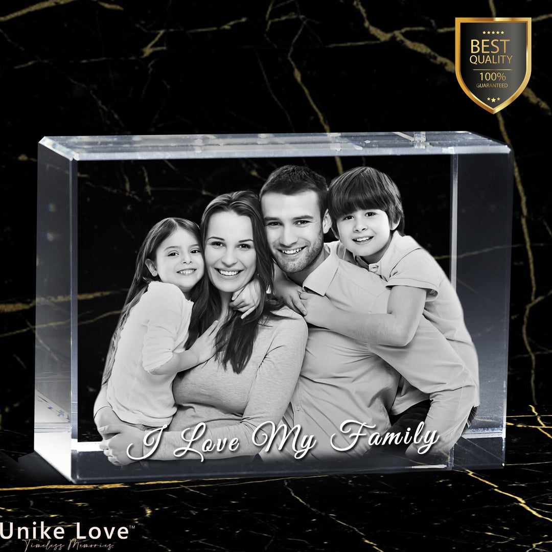 Family Paperweight Gift Horizontal | Family Portrait | Luxury 9K Crystal | Personalized Crystal