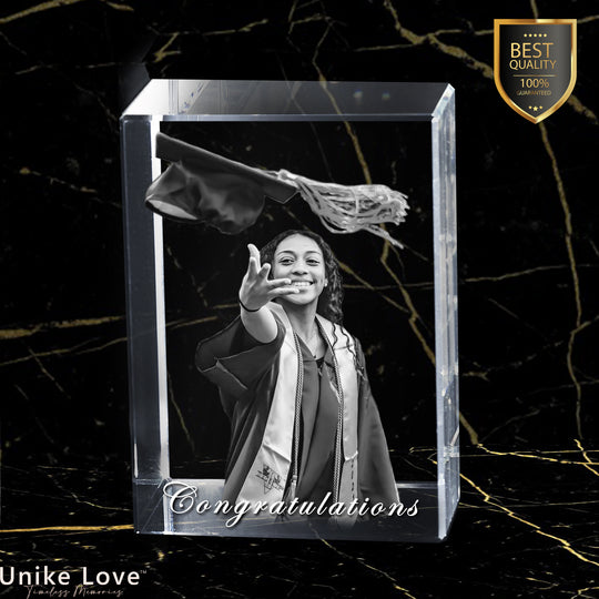 Graduation Paperweight Award Vertical | Luxury 9K Crystal Gift | 2D Photo Laser Etched