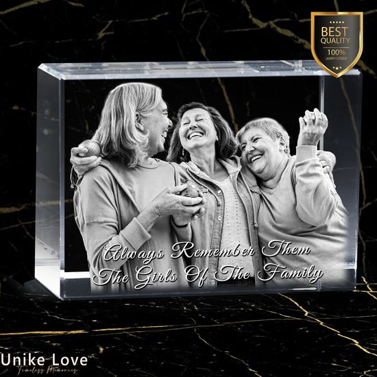 Memorial Paperweight Gift Horizontal | Personalized Design 2D Laser-etched Photo Crystal