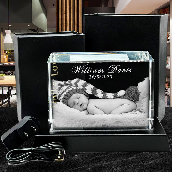 Perfect Newborns Photo Gift | 3D Photo Laser-etched Crystal Brick | Luxury 9K Crystal