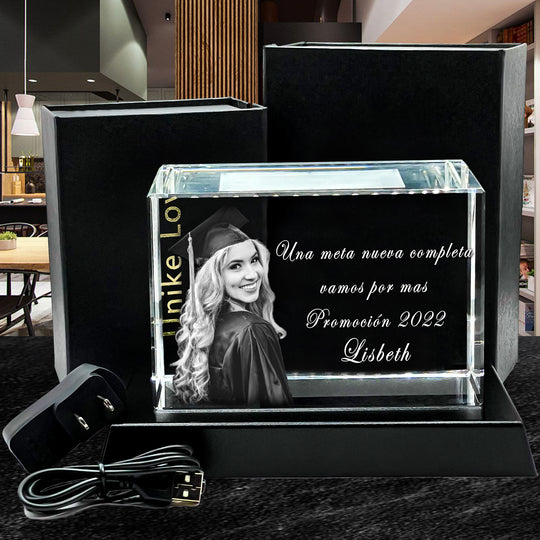 A Graduations Gift | Personalized 3D Engraved Crystal Photo Gift | Brick shaped | Laser-Etched Picture | Luxury Detail