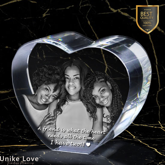 Friendship Gift 3D Photo Crystal Heart | Personalized Laser Engraving.