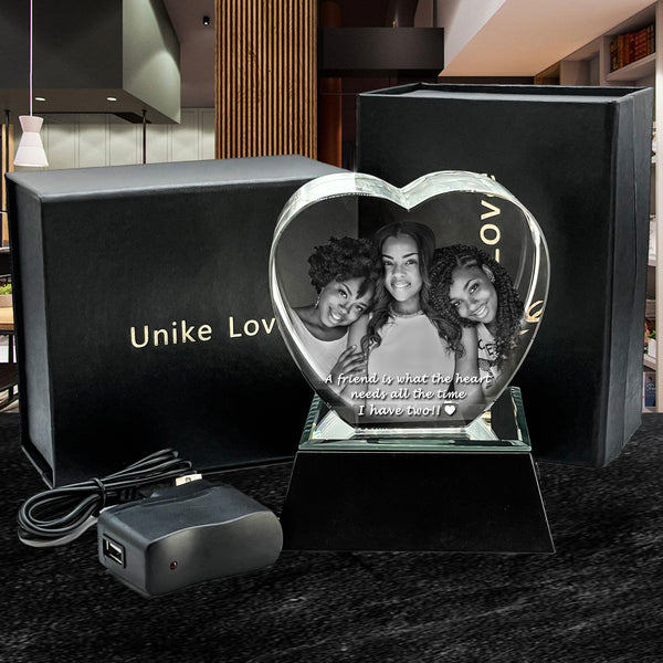 Friendship Gift 3D Photo Crystal Heart | Personalized Laser Engraving.