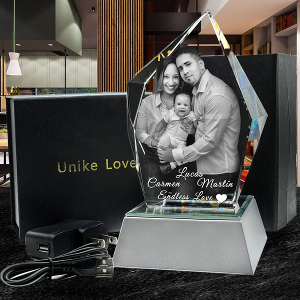 Family Gift 3D Photo Crystal Prestige | Personalized Laser Engraving