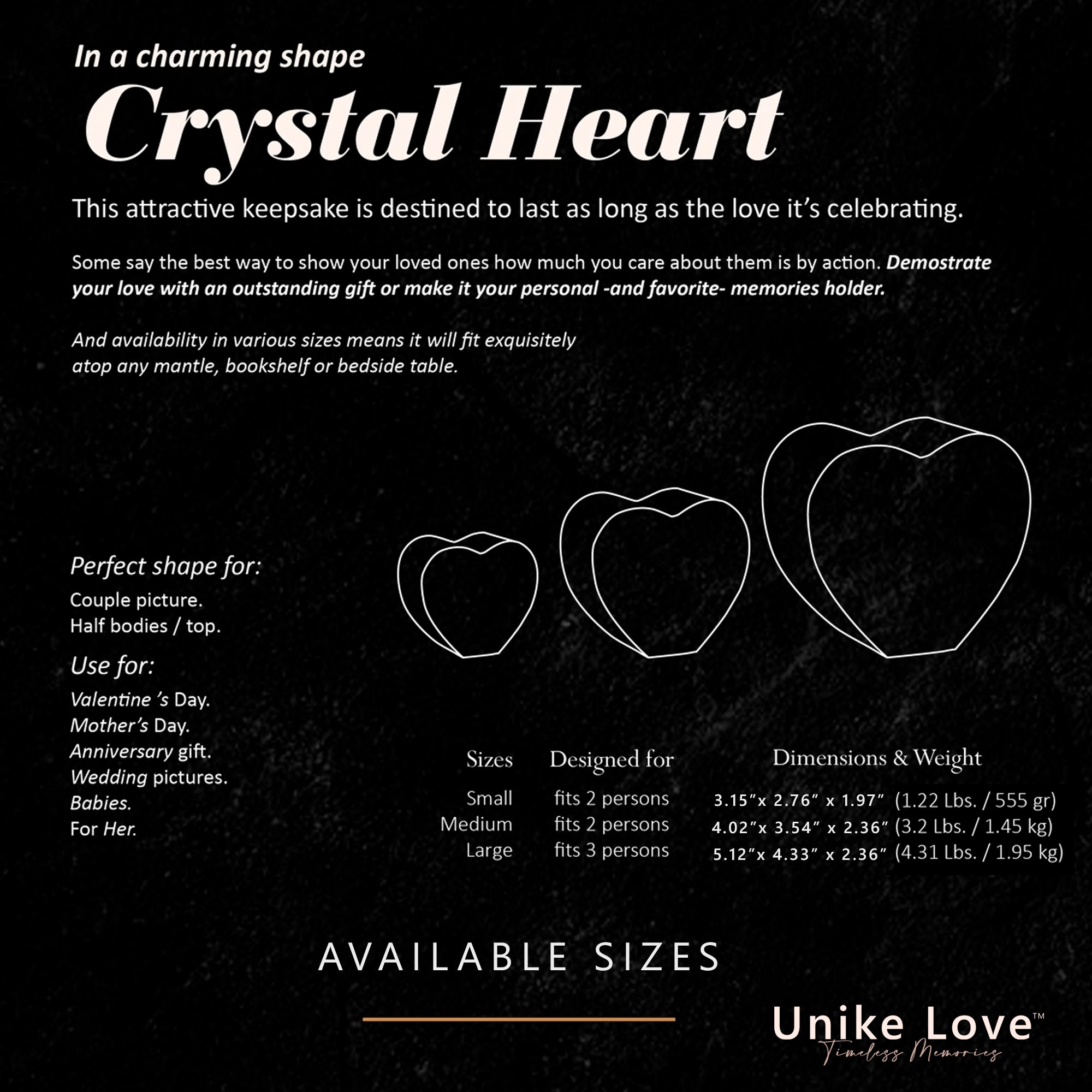 Lovers Gift | 3D Photo Crystal Heart | Personalized Laser Engraving.