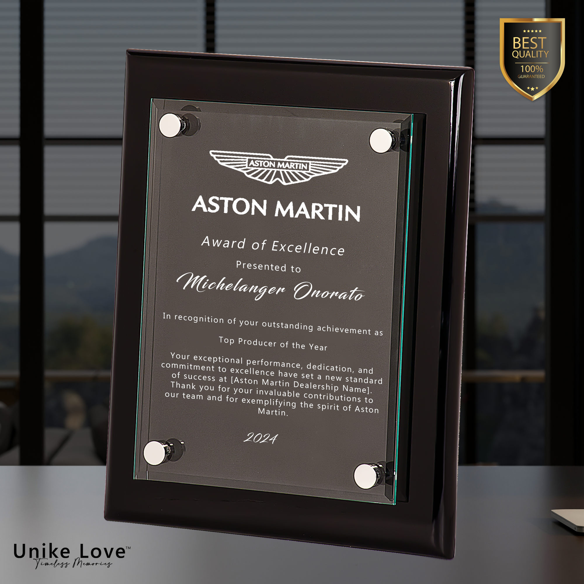 9" x 12" Black Piano Finish Floating Glass Plaque