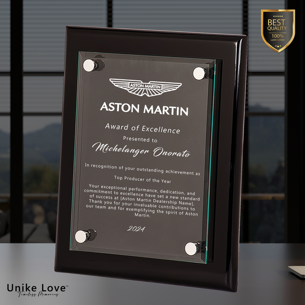 9" x 12" Black Piano Finish Floating Glass Plaque