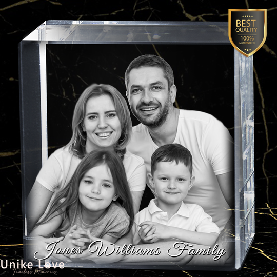 An amazing Family Gift! | 3D Laser Crystal Premium Square | Personalized Engraving | Custom Photo Laser Etched Gift