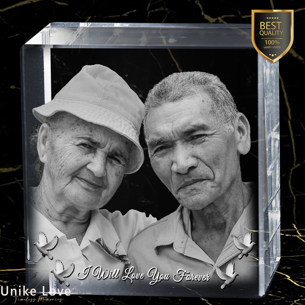 Elegant Memorial Present | 3D Laser Crystal Premium Square | Personalized Engraving | Custom Photo Laser Etched Gift