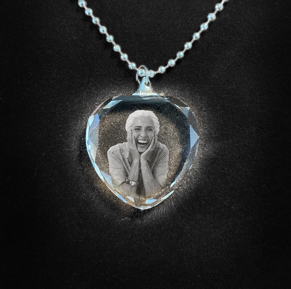 2D Crystal Heart Shaped Necklace | Photo Etched Perfect Gift | Chain and Pendant |