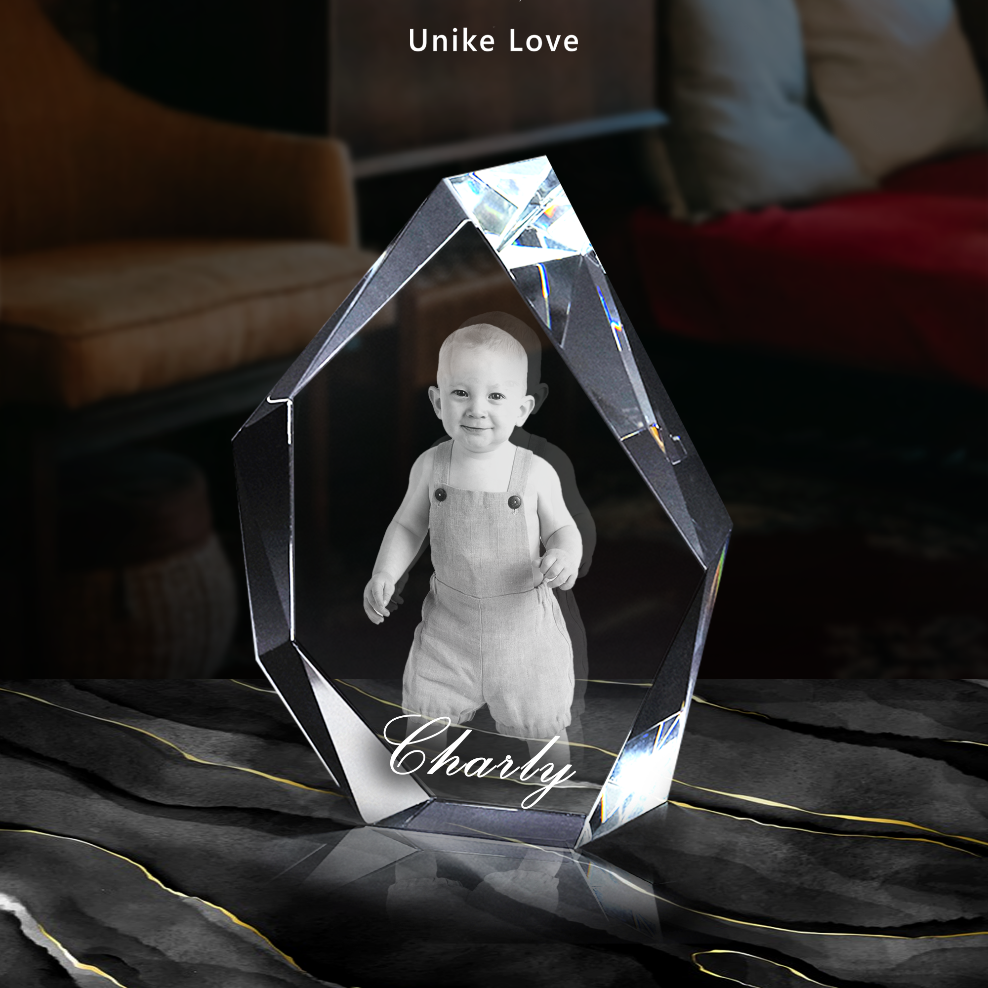 3D Photo Crystal Prestige | Personalized Laser Engraving | 3D-Etched Crystal with your Photo | Iceberg Shape | Engraved Picture in High Quality Crystal