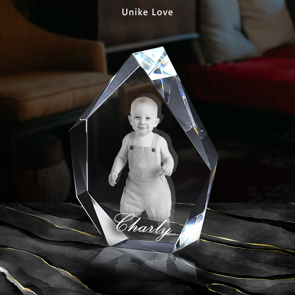3D Photo Crystal Prestige | Personalized Laser Engraving | 3D-Etched Crystal with your Photo | Iceberg Shape | Engraved Picture in High Quality Crystal