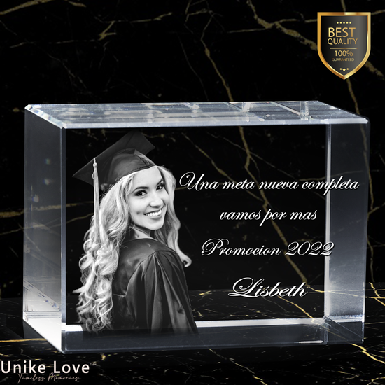 A Graduations Gift | Personalized 3D Engraved Crystal Photo Gift | Brick shaped | Laser-Etched Picture | Luxury Detail