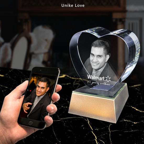 Retirement Gift | 3D Photo Crystal Heart | Personalized Laser Engraving