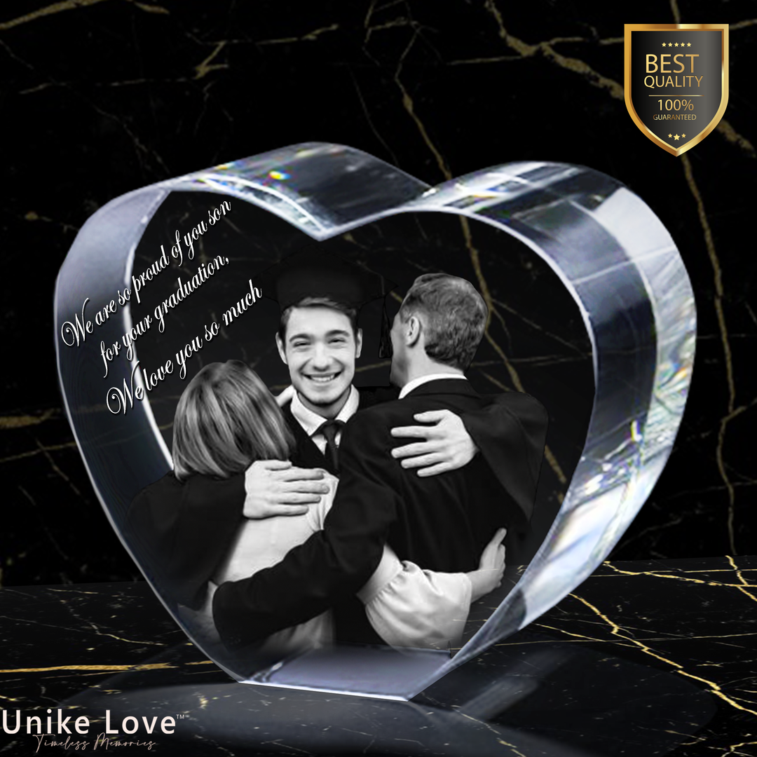 Graduation Gift | Cheers | You made it | 3D Photo Crystal Heart | Personalized Laser Engraving.