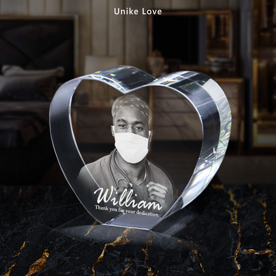 Retirement Gift | 3D Photo Crystal Heart | Personalized Laser Engraving