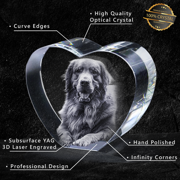 Pet Lovers Gift | 3D Photo Crystal Heart | Personalized Laser Engraving.