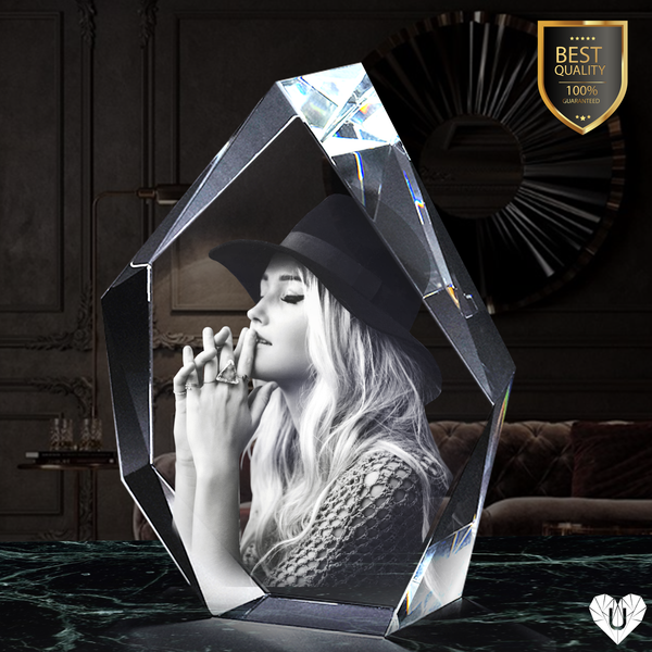 3D Photo Crystal Prestige | Personalized Laser Engraving | 3D-Etched Crystal with your Photo | Iceberg Shape | Engraved Picture in High Quality Crystal