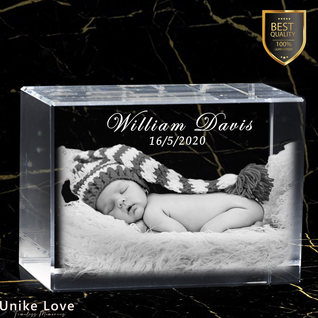 Perfect Newborns Photo Gift | 3D Photo Laser-etched Crystal Brick | Luxury 9K Crystal