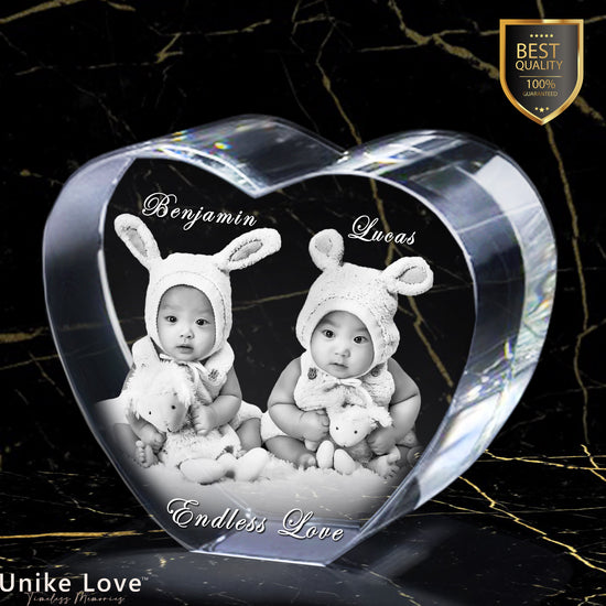 Newborns Gift | Baby Photo | 3D Photo Crystal Heart | Personalized Laser Engraving.