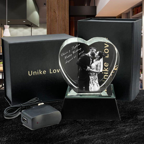 Lovers Gift | 3D Photo Crystal Heart | Personalized Laser Engraving.