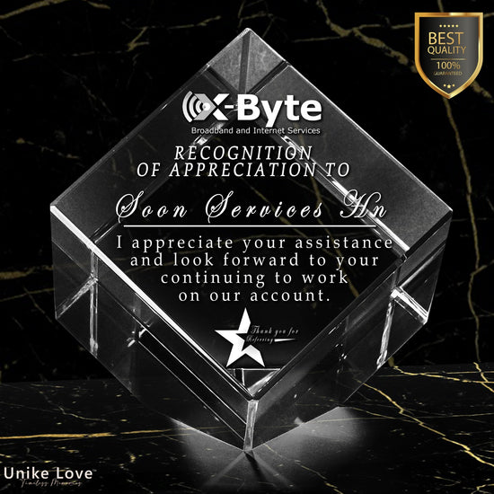 Recognition Award Gift | Luxury 9K Crystal | 3D Laser Photo Diamond | Custom Engraving