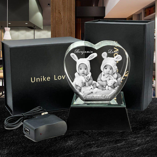 Newborns Gift | Baby Photo | 3D Photo Crystal Heart | Personalized Laser Engraving.