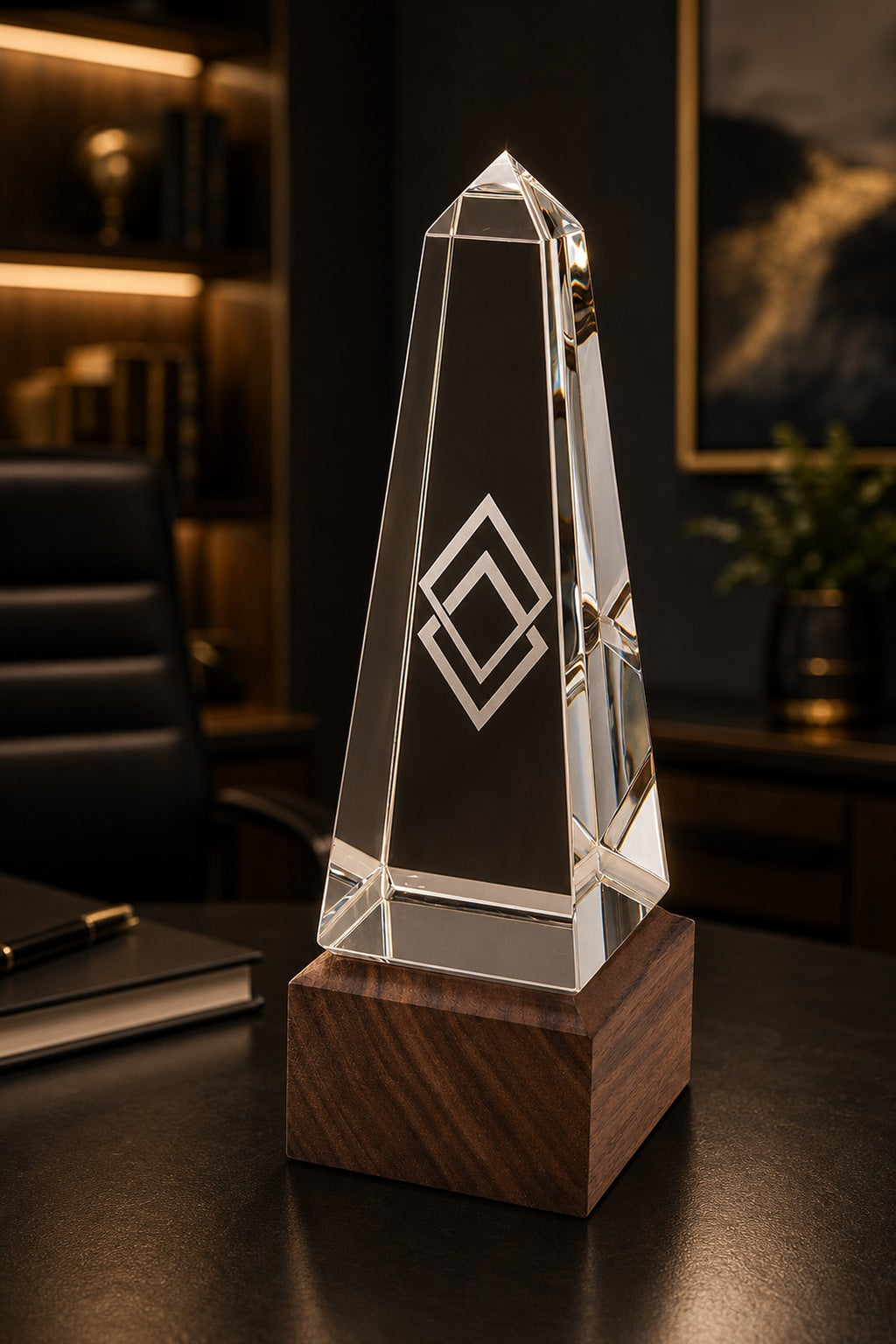 Company logo engraved in a 3D crystal