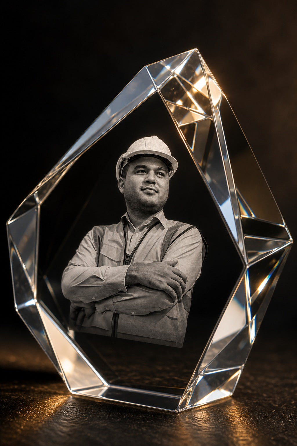 Close-up of a premium 3D photo crystal